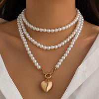 Thumbnail for Chic Elegant Heart Pendant Pearl Chain Necklace