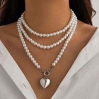 Thumbnail for Chic Elegant Heart Pendant Pearl Chain Necklace