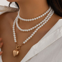 Thumbnail for Chic Elegant Heart Pendant Pearl Chain Necklace