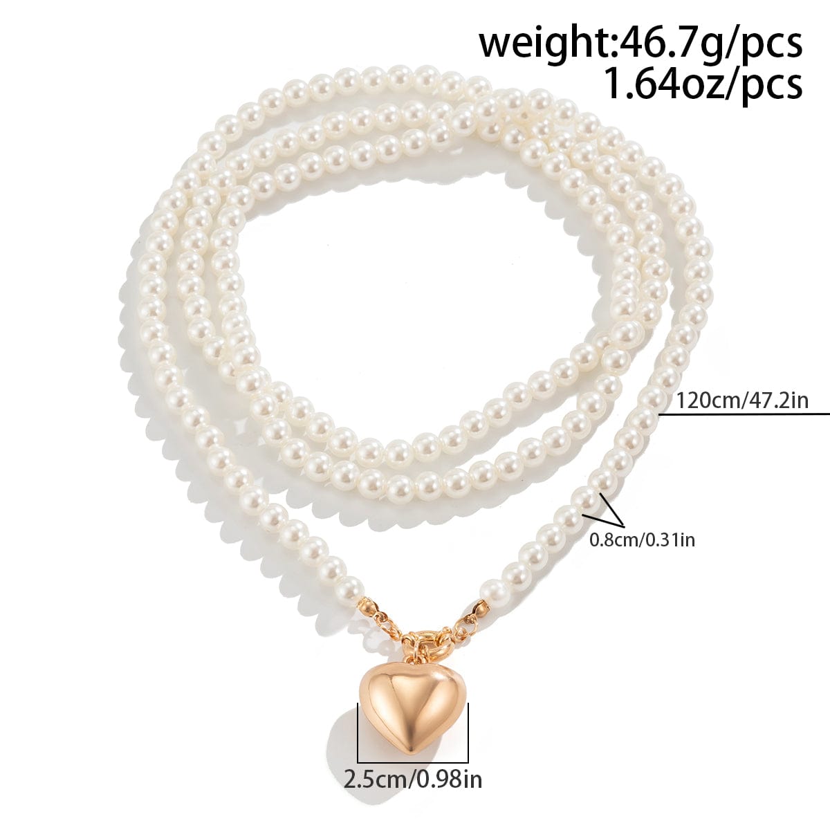 Chic Elegant Heart Pendant Pearl Chain Necklace