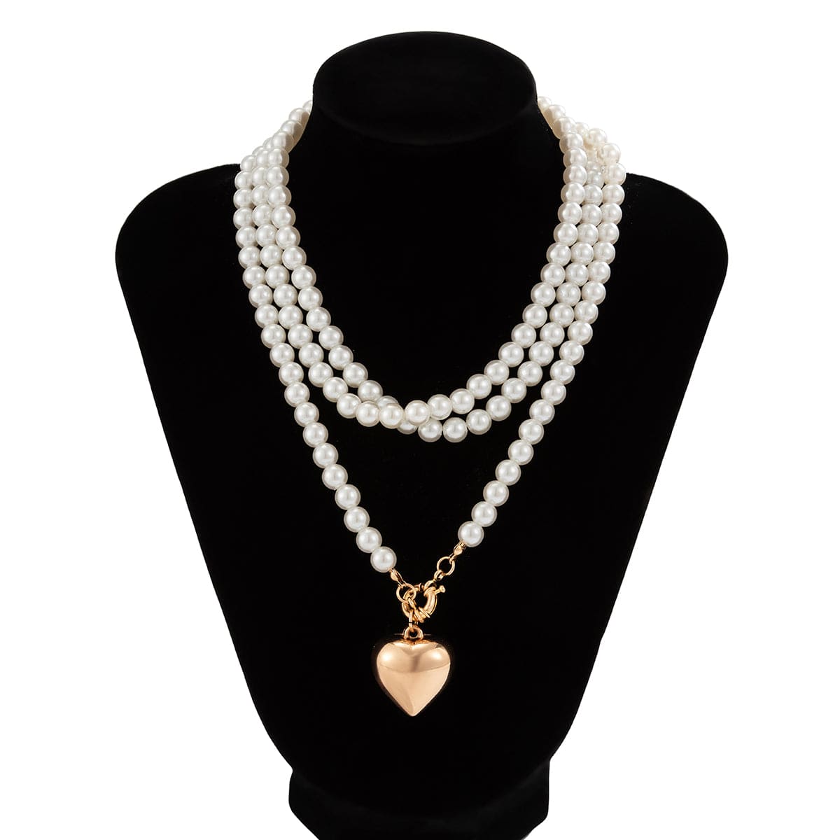 Chic Elegant Heart Pendant Pearl Chain Necklace