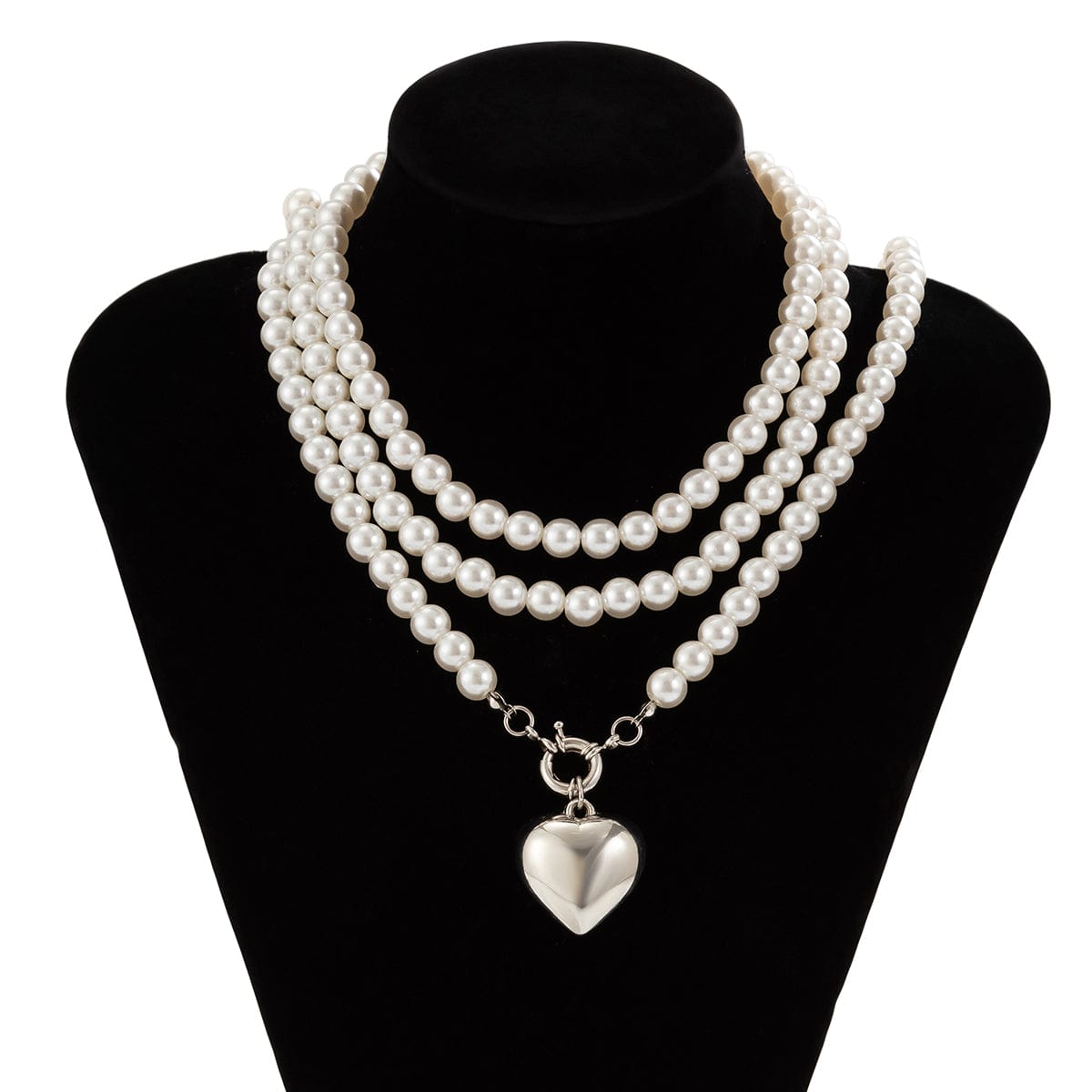 Chic Elegant Heart Pendant Pearl Chain Necklace