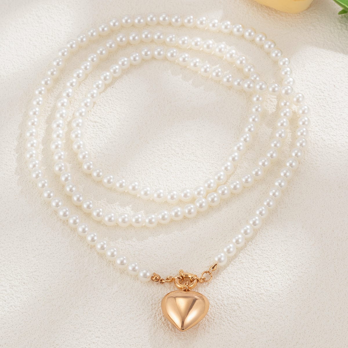 Chic Elegant Heart Pendant Pearl Chain Necklace