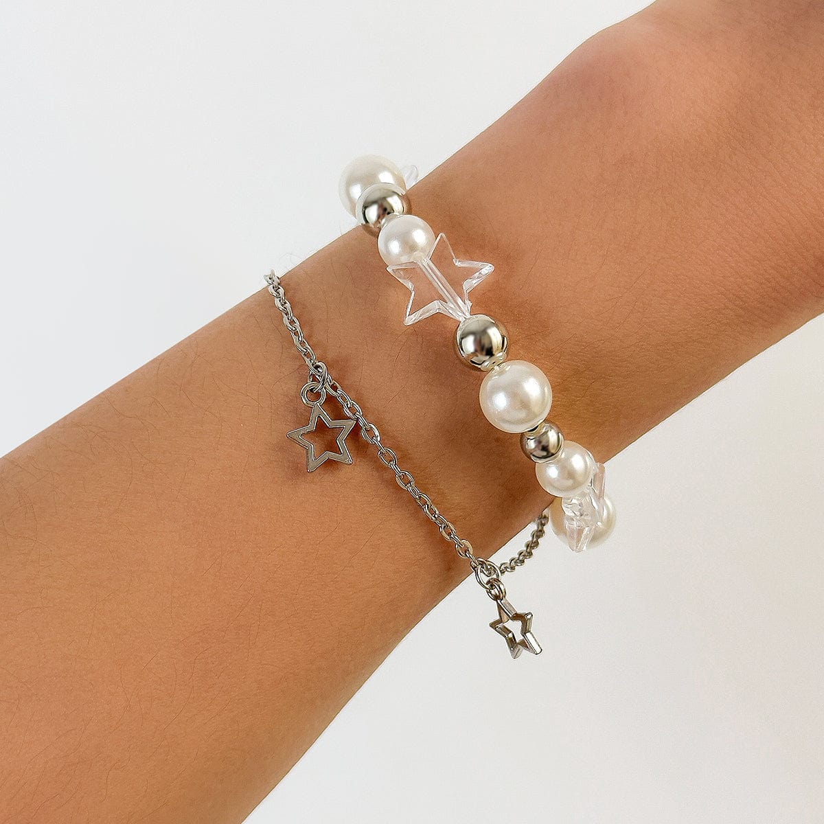 Chic Elegant Layered Star Tassel Pearl Chain Bracelet