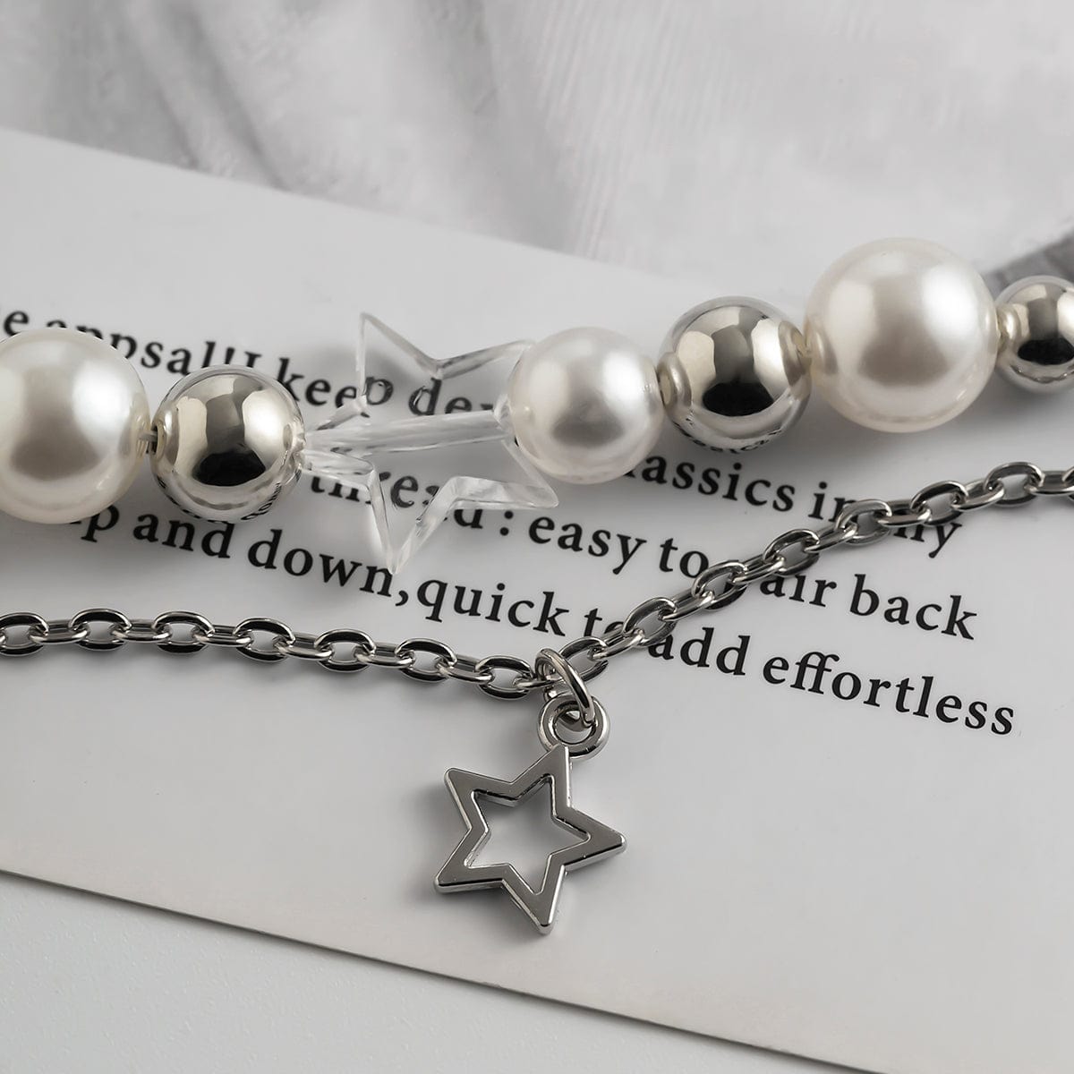 Chic Elegant Layered Star Tassel Pearl Chain Bracelet