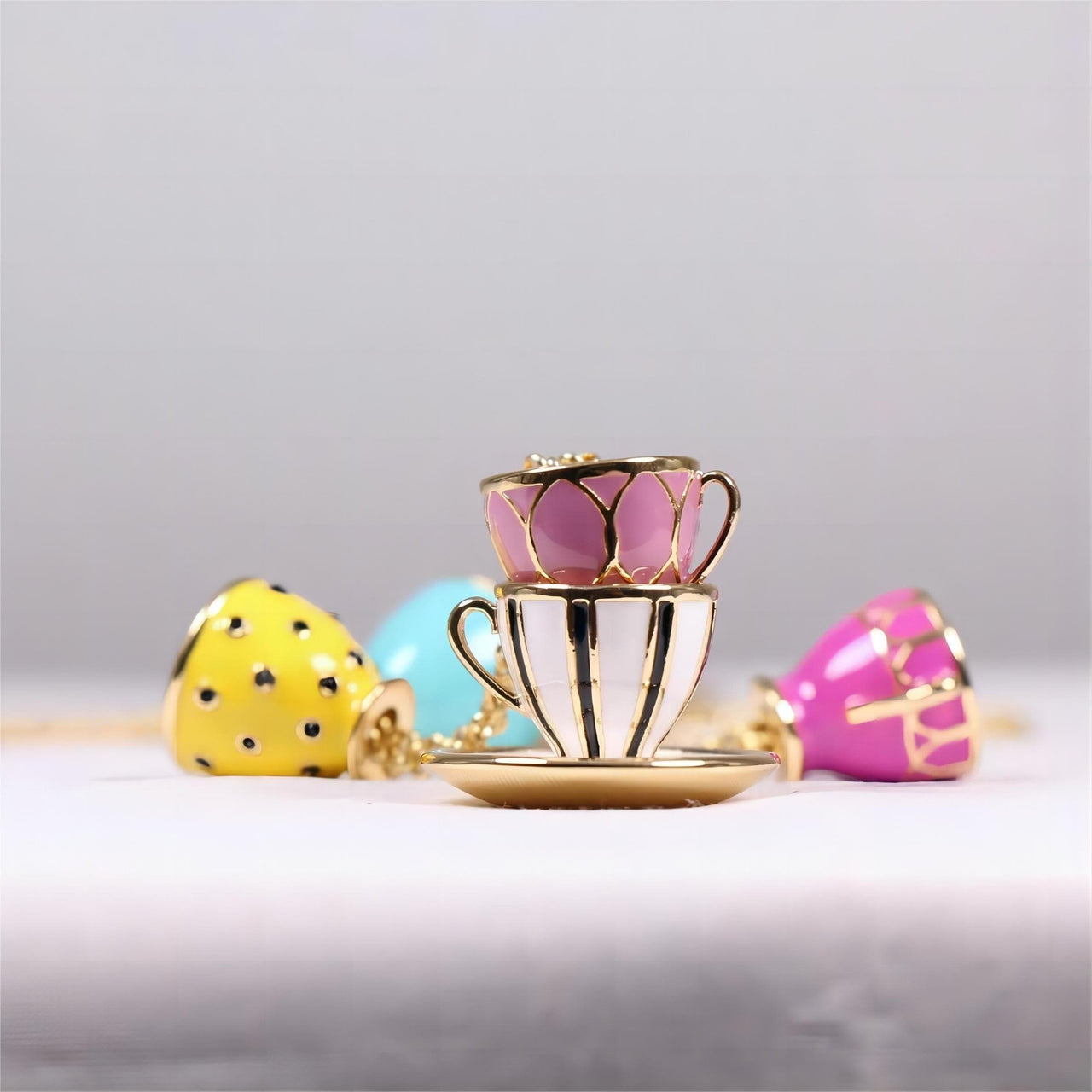 Chic Enamel Coffee Cup Long Chain Necklace - ArtGalleryZen