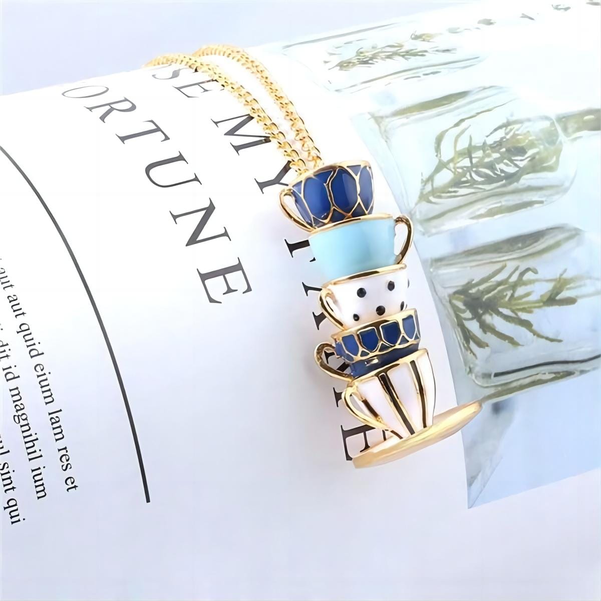 Chic Enamel Coffee Cup Long Chain Necklace - ArtGalleryZen