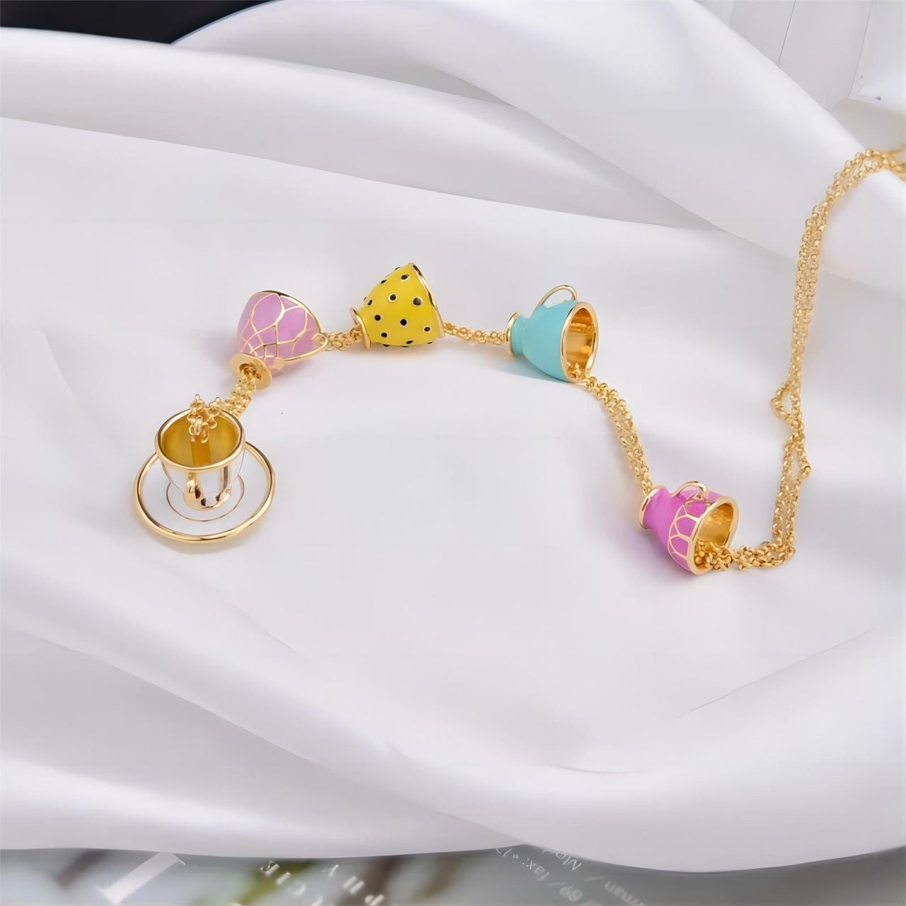 Chic Enamel Coffee Cup Long Chain Necklace - ArtGalleryZen