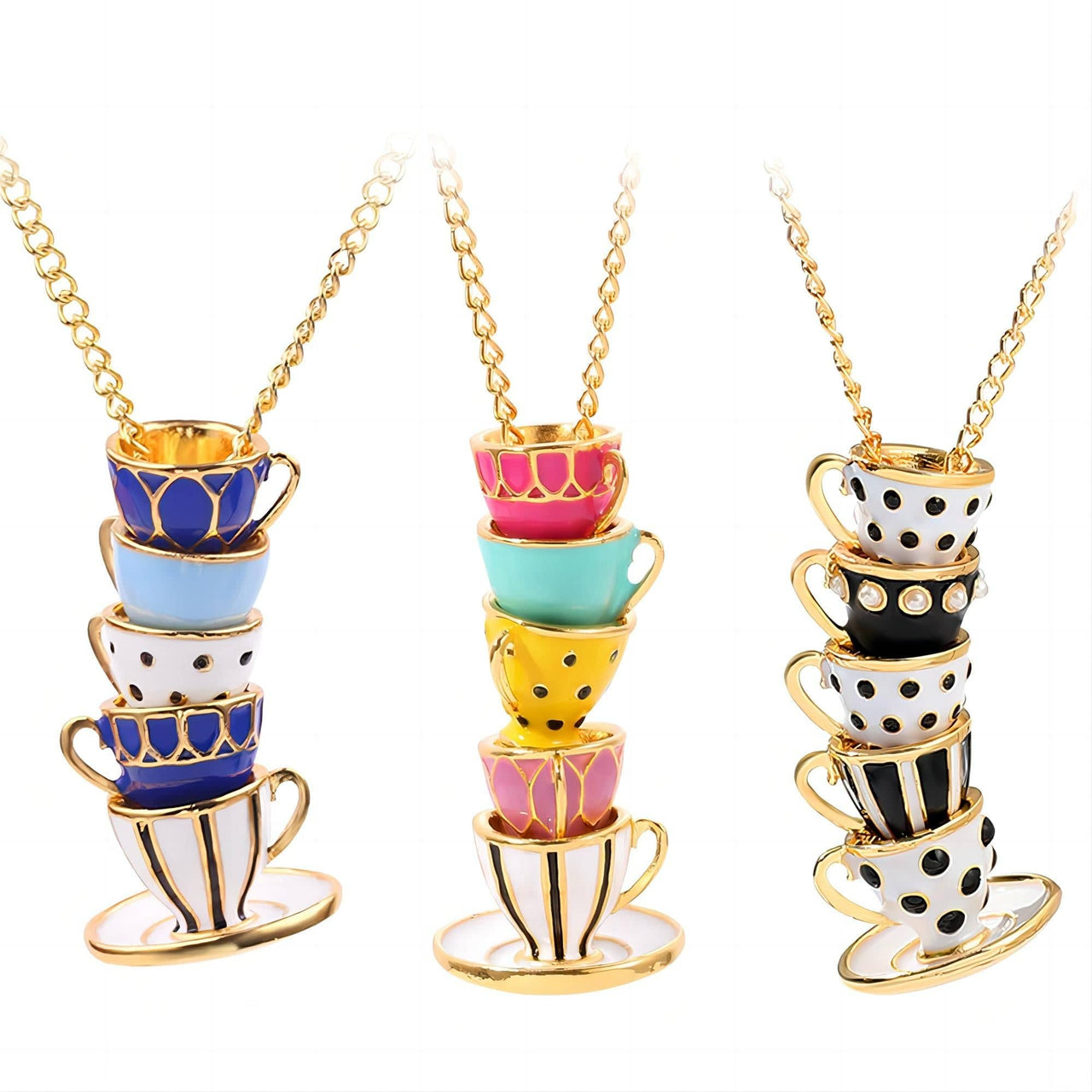 Chic Enamel Coffee Cup Long Chain Necklace - ArtGalleryZen