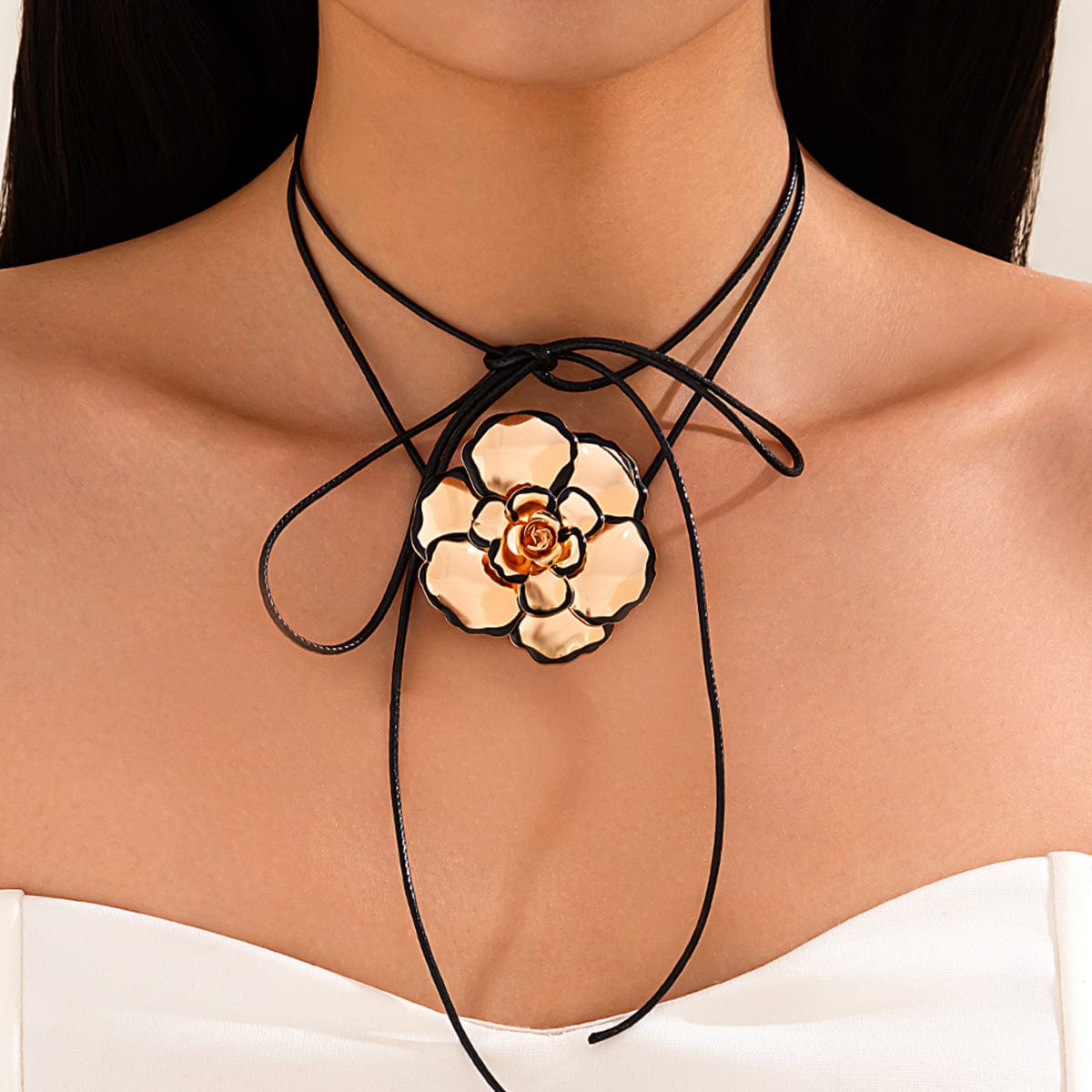 Chic Enamel Flower Wax Cord String Necklace - ArtGalleryZen