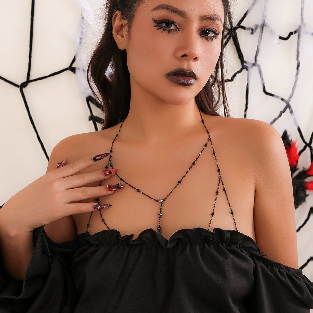Chic Enamel Hollowed-Out Crystal Charm Ball Chain Bra - ArtGalleryZen
