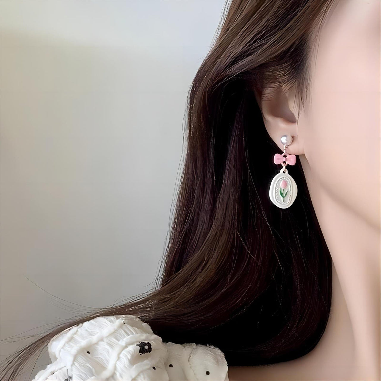 Chic Enamel Pink Tulip Earrings - ArtGalleryZen