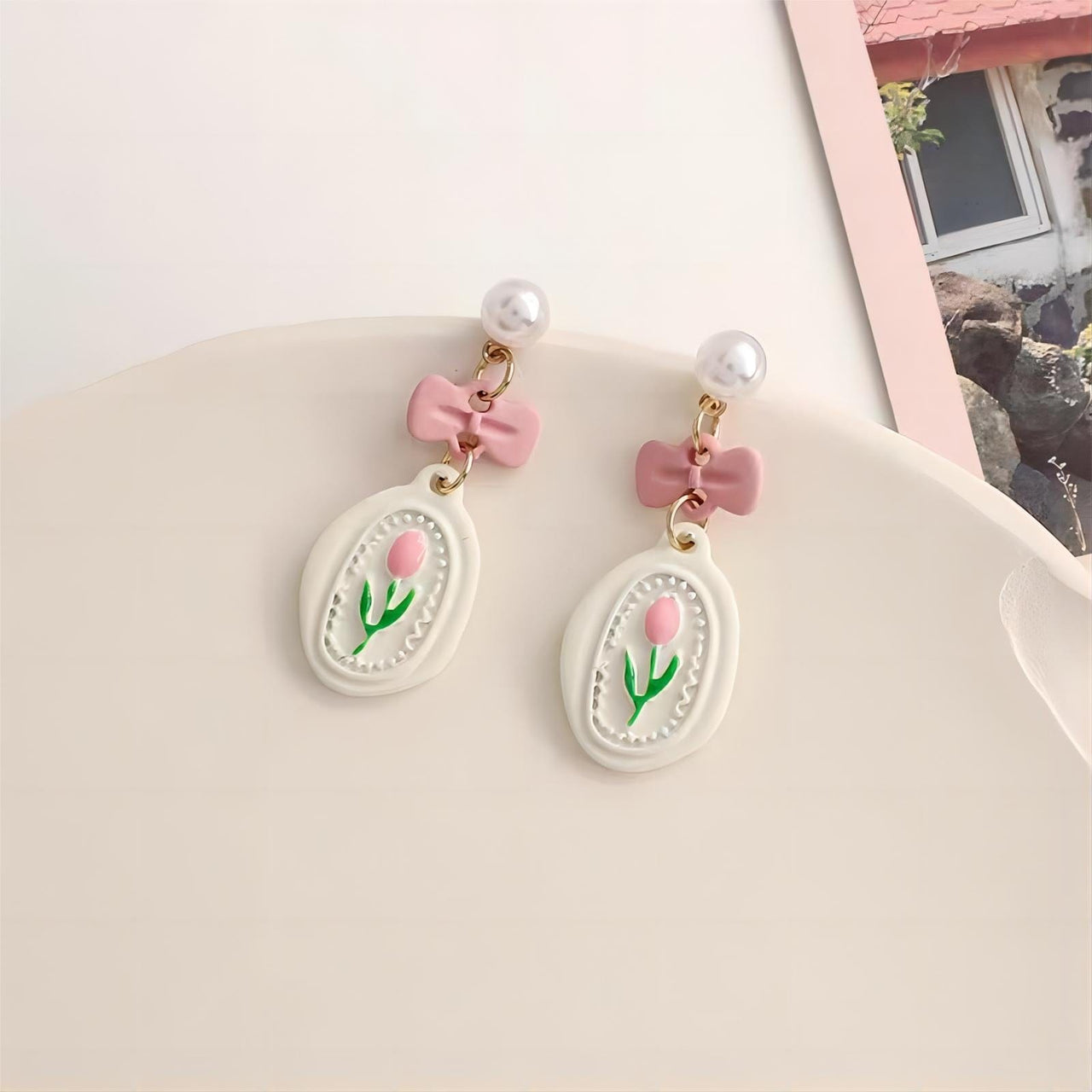 Chic Enamel Pink Tulip Earrings - ArtGalleryZen
