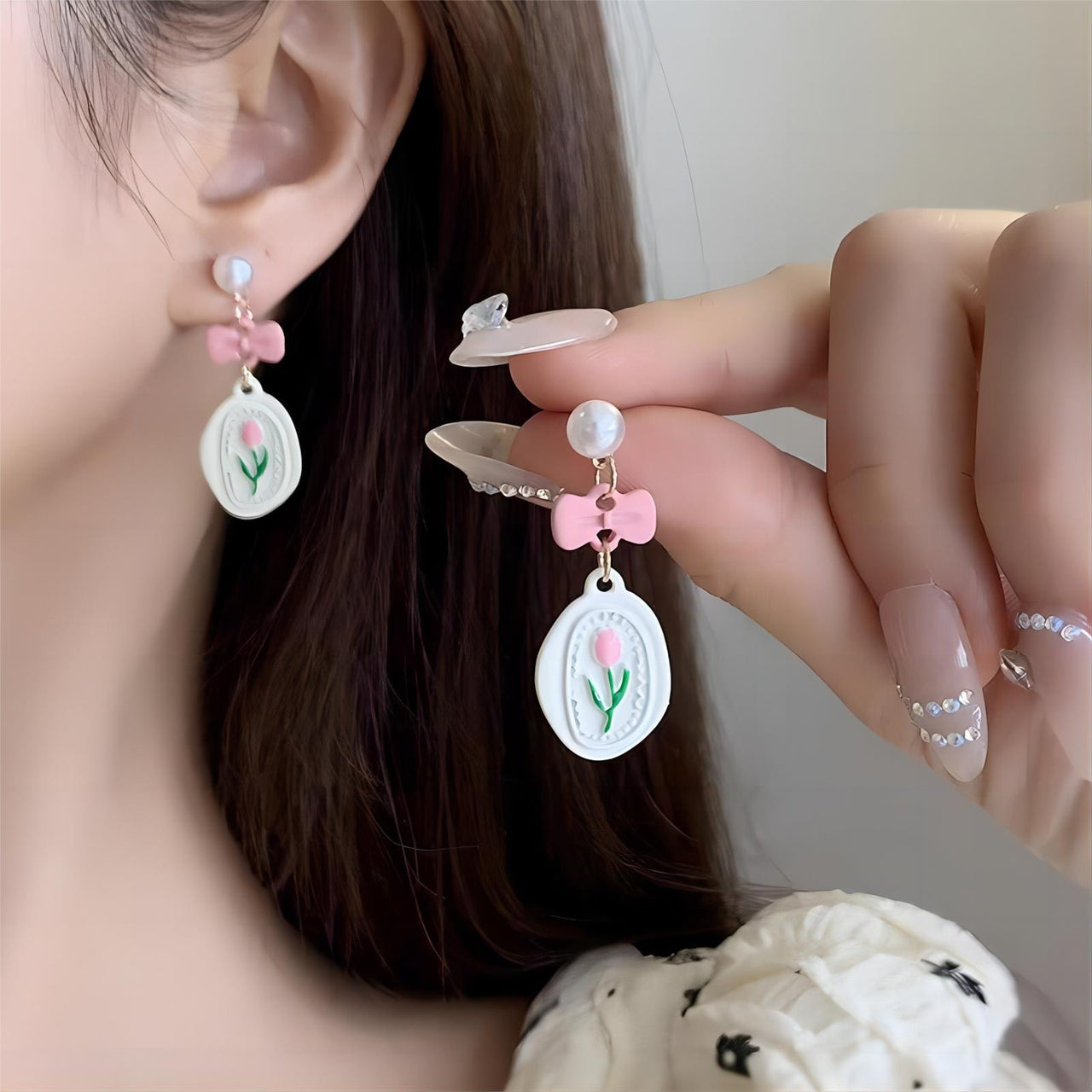 Chic Enamel Pink Tulip Earrings - ArtGalleryZen