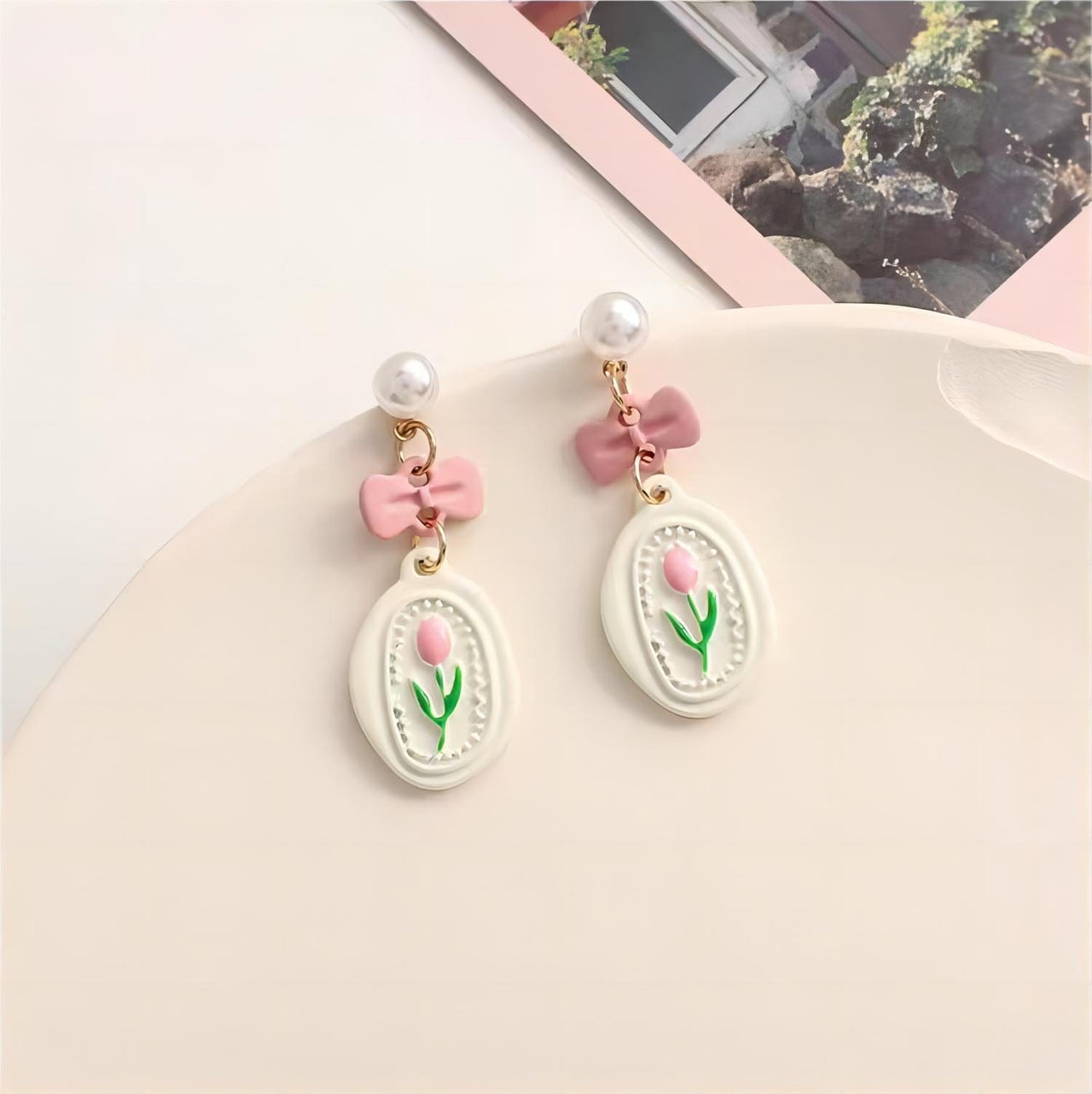 Chic Enamel Pink Tulip Earrings - ArtGalleryZen