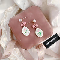 Thumbnail for Chic Enamel Pink Tulip Earrings - ArtGalleryZen
