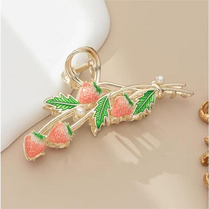 Chic Enamel Strawberry Hair Claw Clip - ArtGalleryZen