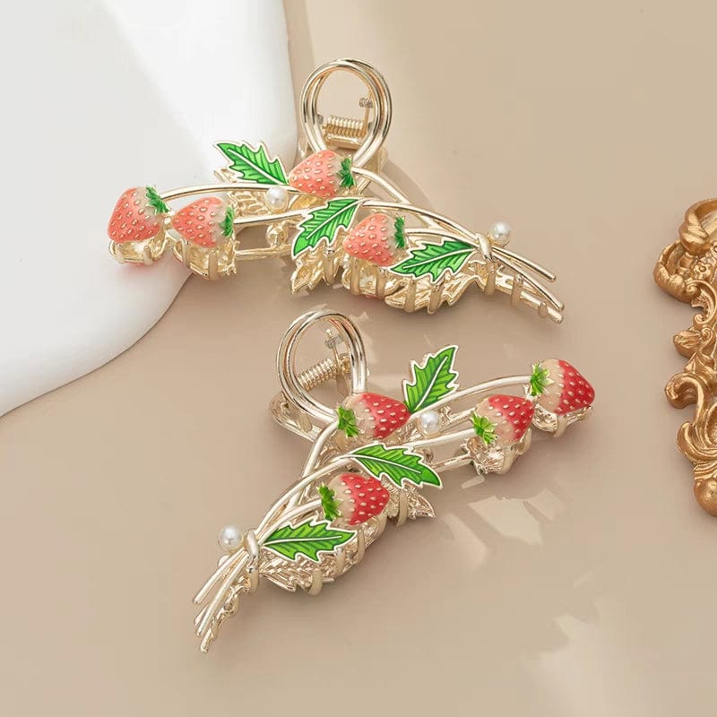 Chic Enamel Strawberry Hair Claw Clip - ArtGalleryZen