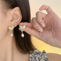 Thumbnail for Chic Enamel Tulip Heart Pearl Earrings - ArtGalleryZen