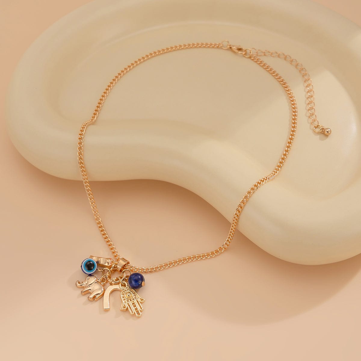 Chic Evil Eye Elephant Lucky Horseshoe Pendant Cable Chain Necklace - ArtGalleryZen
