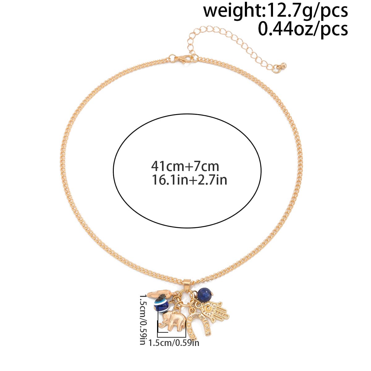 Chic Evil Eye Elephant Lucky Horseshoe Pendant Cable Chain Necklace - ArtGalleryZen