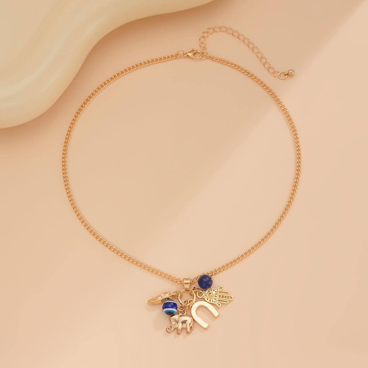 Chic Evil Eye Elephant Lucky Horseshoe Pendant Cable Chain Necklace - ArtGalleryZen