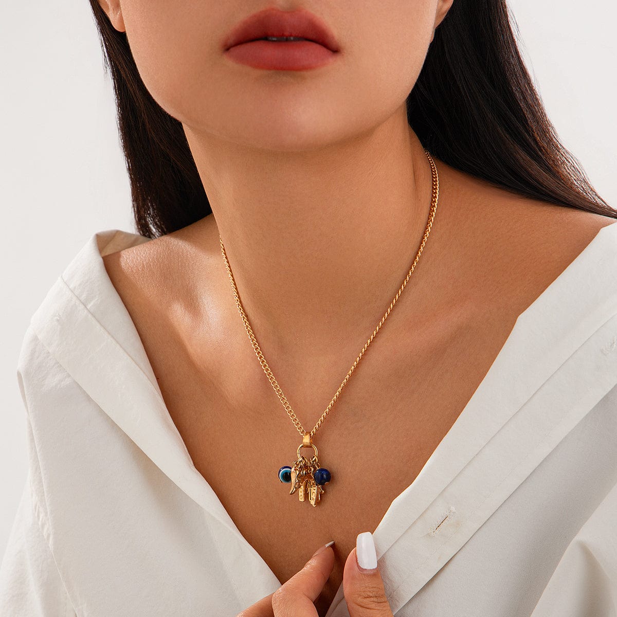 Chic Evil Eye Elephant Lucky Horseshoe Pendant Cable Chain Necklace - ArtGalleryZen