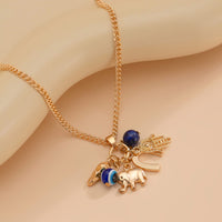 Thumbnail for Chic Evil Eye Elephant Lucky Horseshoe Pendant Cable Chain Necklace - ArtGalleryZen