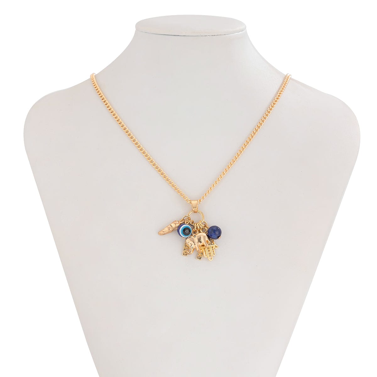 Chic Evil Eye Elephant Lucky Horseshoe Pendant Cable Chain Necklace - ArtGalleryZen