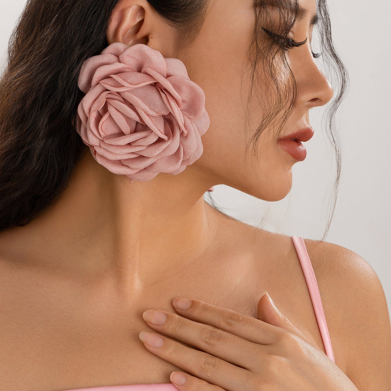 Chic Fabric Rose Flower Stud Earrings - ArtGalleryZen