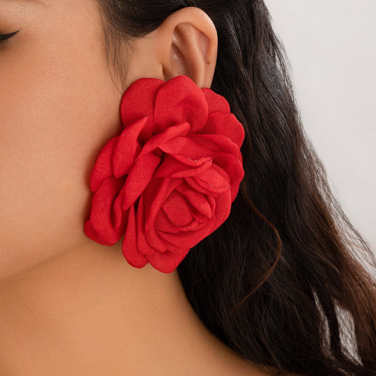 Chic Fabric Rose Flower Stud Earrings - ArtGalleryZen
