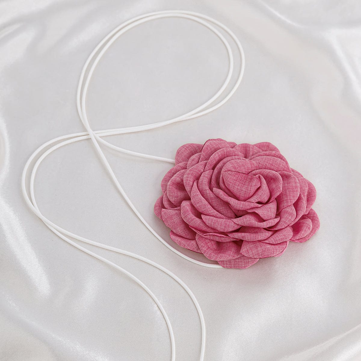 Chic Fabric Rose Flower Wax Cord String Necklace