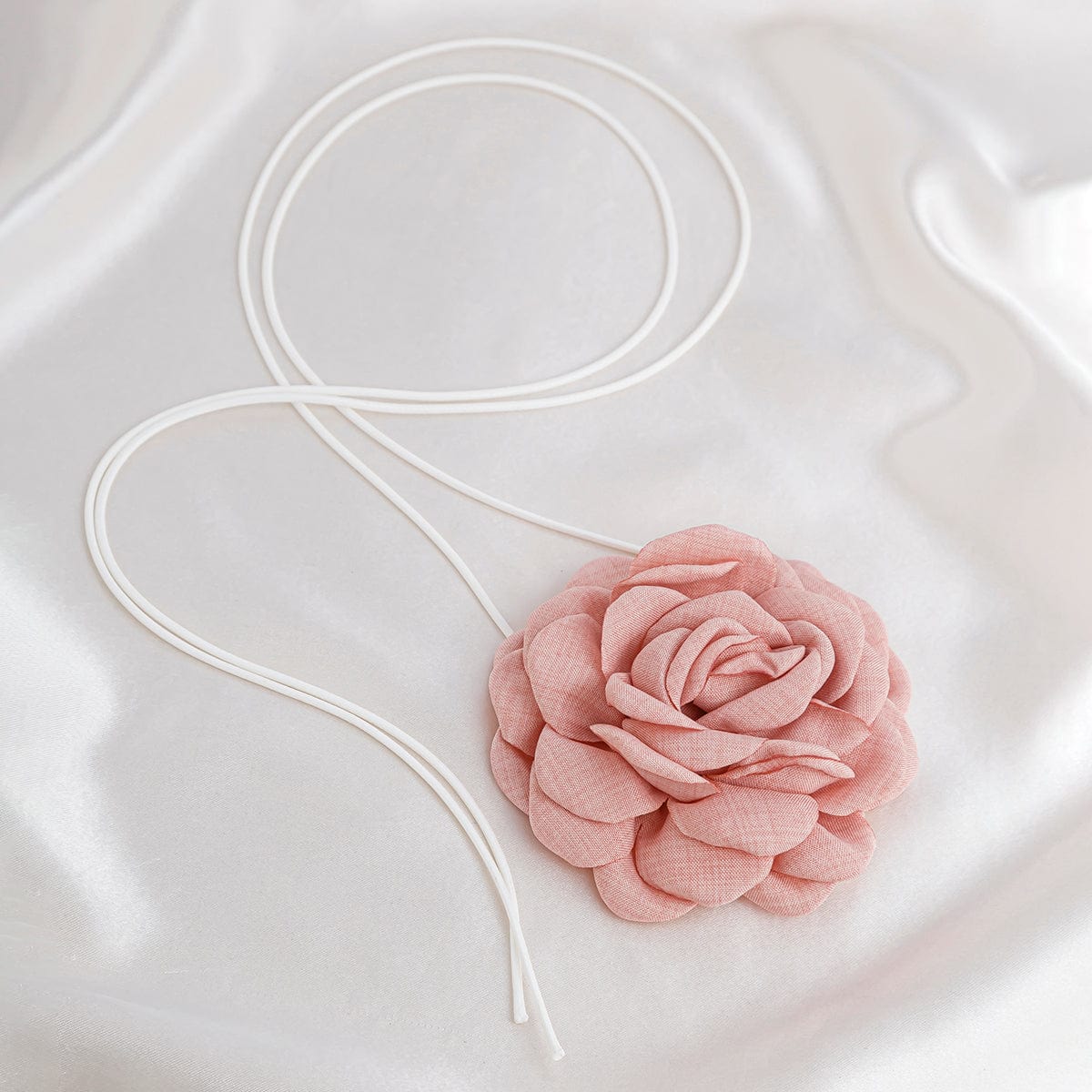 Chic Fabric Rose Flower Wax Cord String Necklace