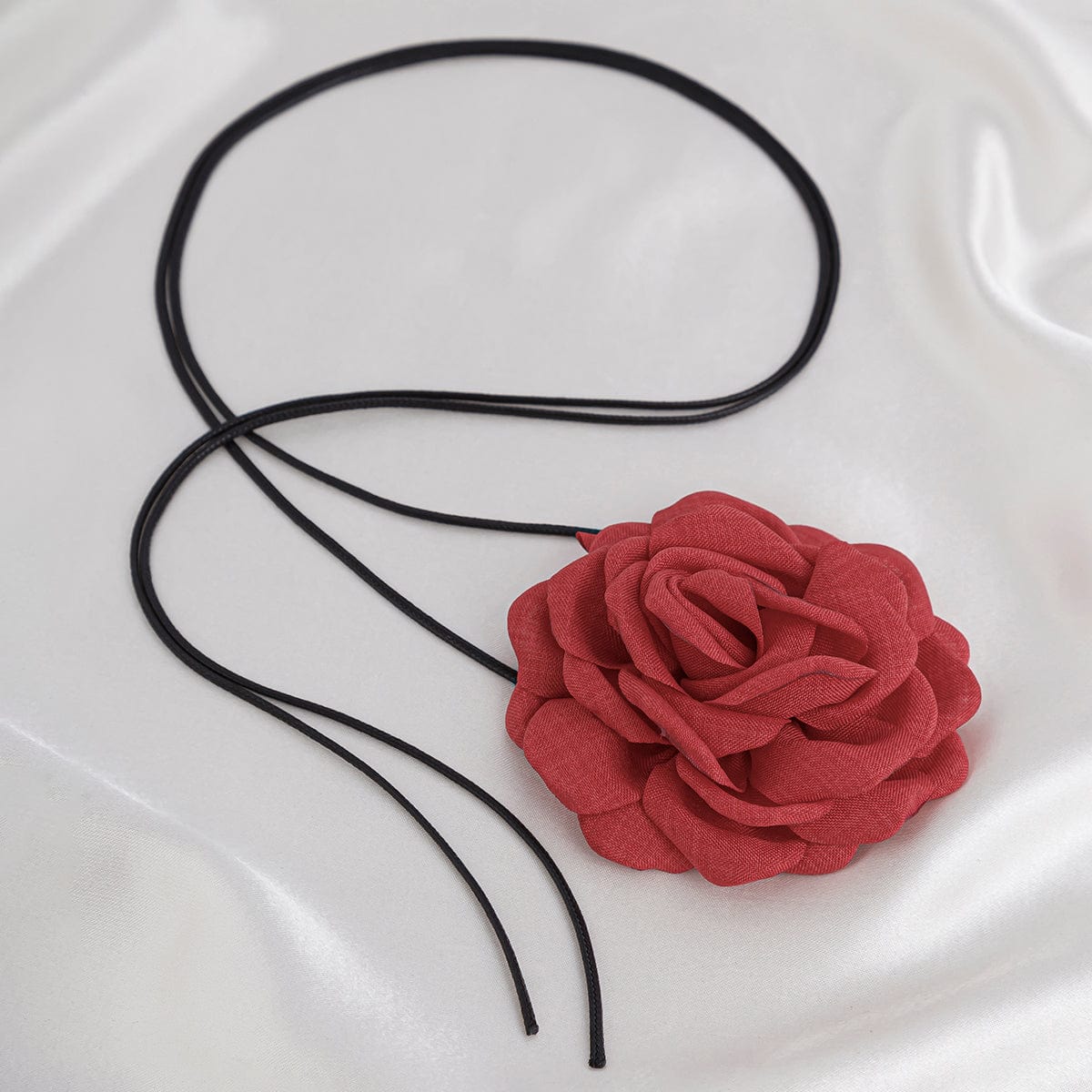 Chic Fabric Rose Flower Wax Cord String Necklace