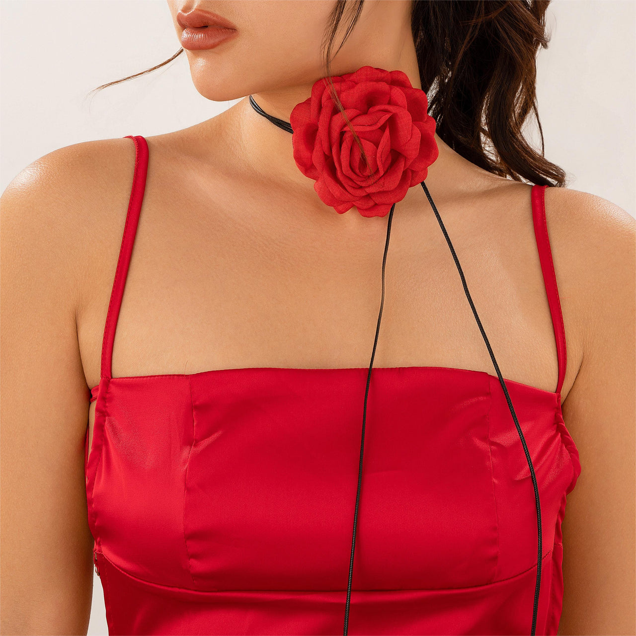 Chic Fabric Rose Flower Wax Cord String Necklace