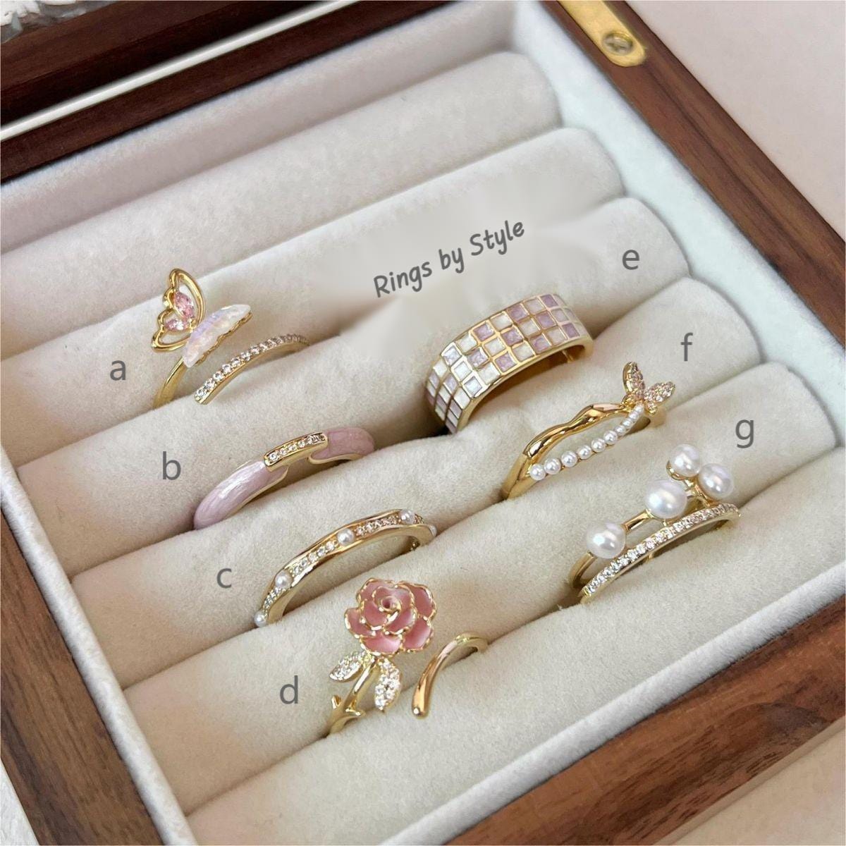 Chic Floral Butterfly Pearl Ring Set - ArtGalleryZen