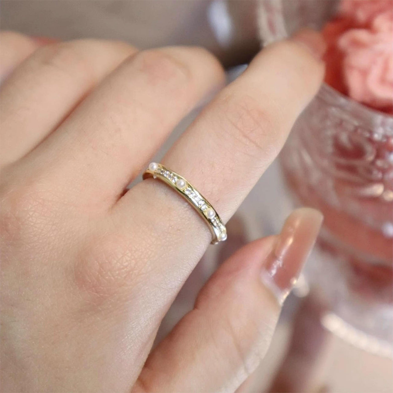 Chic Floral Butterfly Pearl Ring Set - ArtGalleryZen