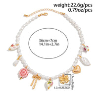 Thumbnail for Chic Floral Heart Bowknot Pendant Pearl Chain Necklace - ArtGalleryZen