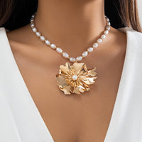 Thumbnail for Chic Flower Pendant Pearl Chain Choker Necklace - ArtGalleryZen