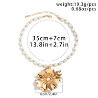 Thumbnail for Chic Flower Pendant Pearl Chain Choker Necklace - ArtGalleryZen