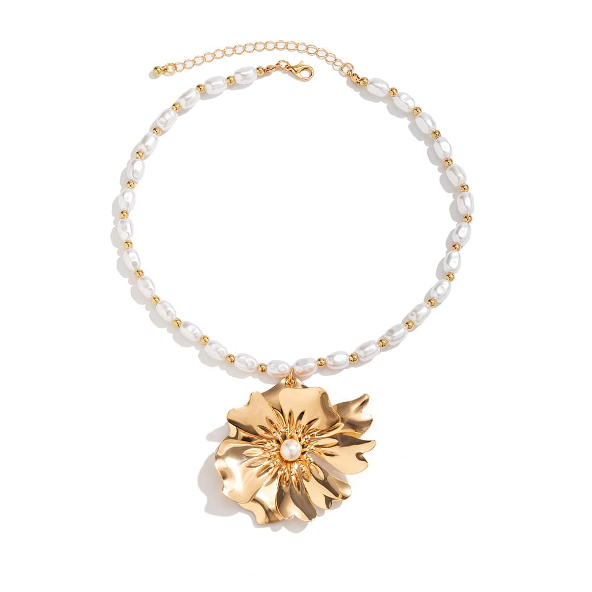 Chic Flower Pendant Pearl Chain Choker Necklace - ArtGalleryZen