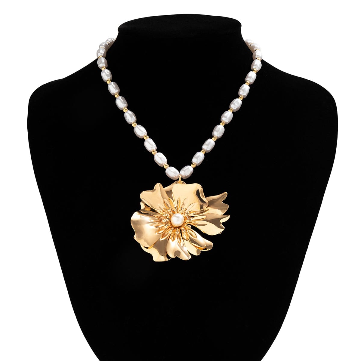 Chic Flower Pendant Pearl Chain Choker Necklace - ArtGalleryZen