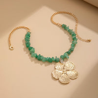 Thumbnail for Chic Flower Pendant Turquoise Stone Chain Necklace - ArtGalleryZen