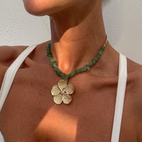 Thumbnail for Chic Flower Pendant Turquoise Stone Chain Necklace - ArtGalleryZen