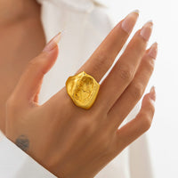 Thumbnail for Chic Frosted Gold Silver Tone Concave Ring