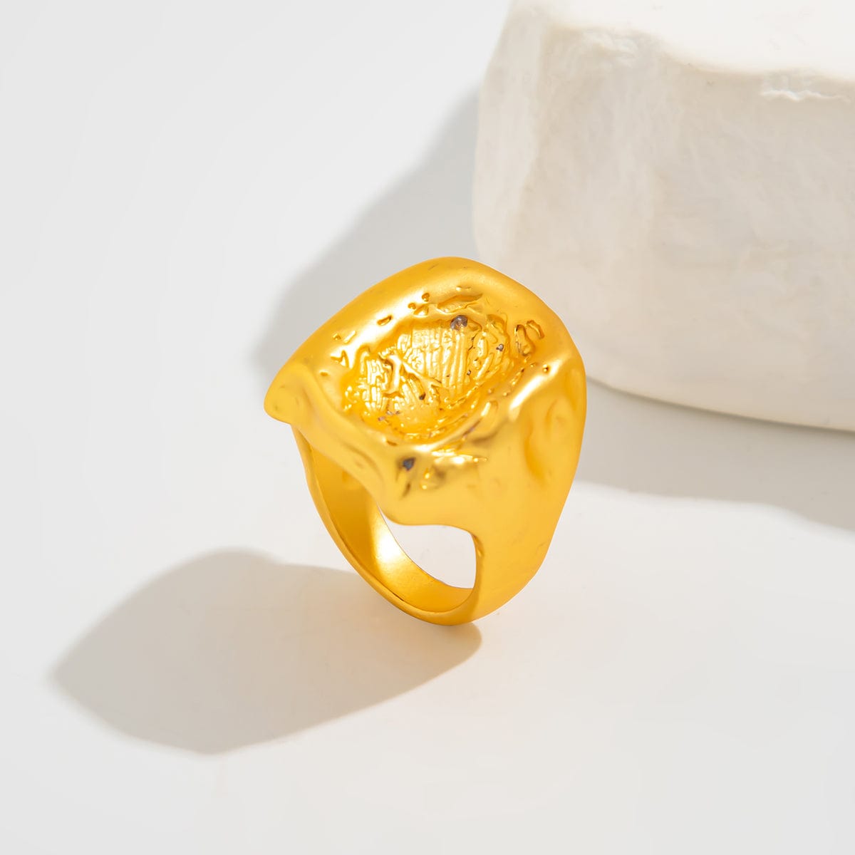 Chic Frosted Gold Silver Tone Concave Ring