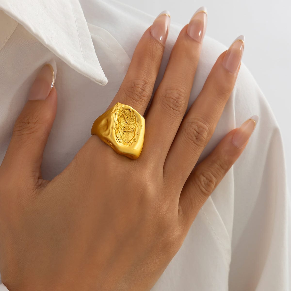 Chic Frosted Gold Silver Tone Concave Ring