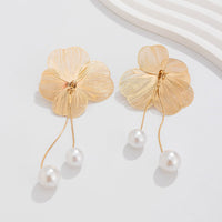 Thumbnail for Chic Geometric Floral Pearl Dangle Earrings - ArtGalleryZen