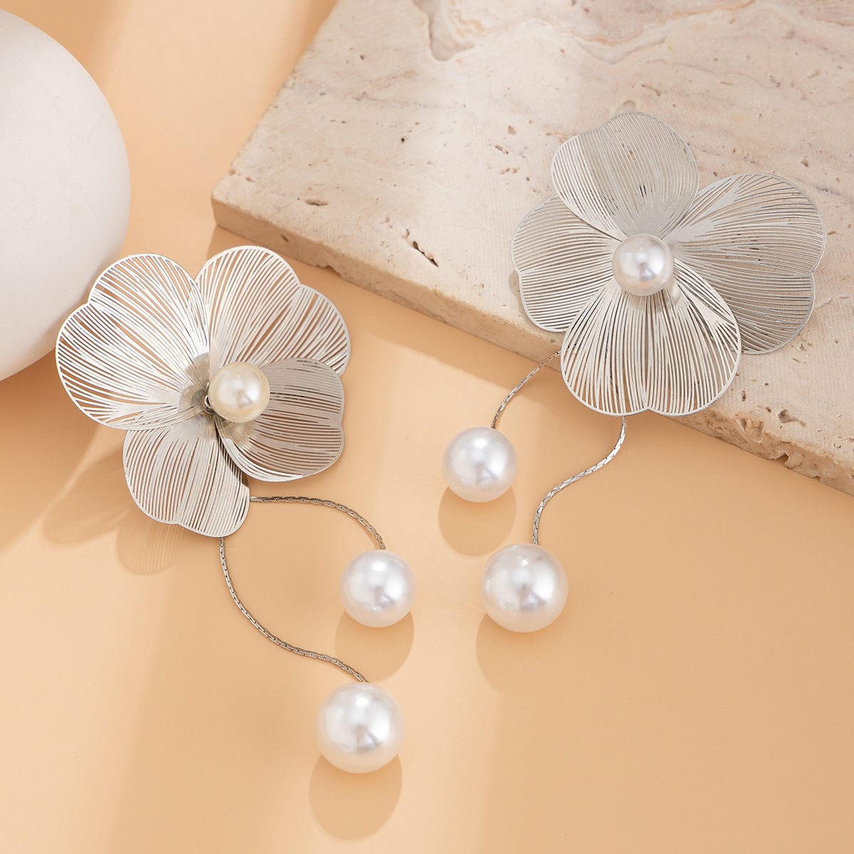 Chic Geometric Floral Pearl Dangle Earrings - ArtGalleryZen