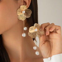 Thumbnail for Chic Geometric Floral Pearl Dangle Earrings